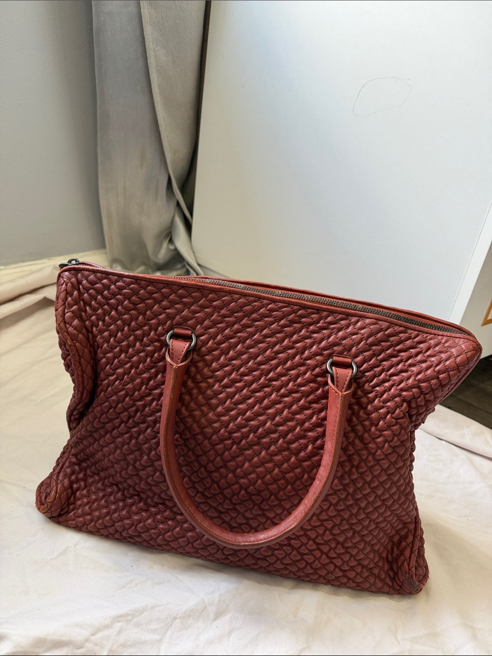 Bottega Veneta Woven Tote in Brick Red